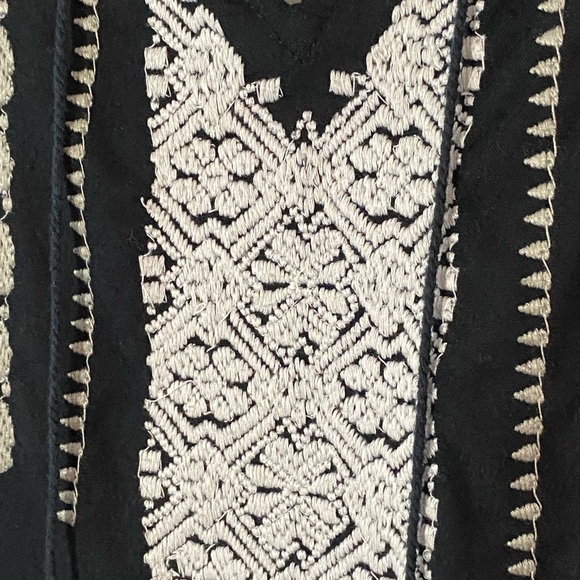 Roxy Quiksilver Floral Embroidered Peasant Dress Medium Black Hippie Boho Beachy - Picture 8 of 9